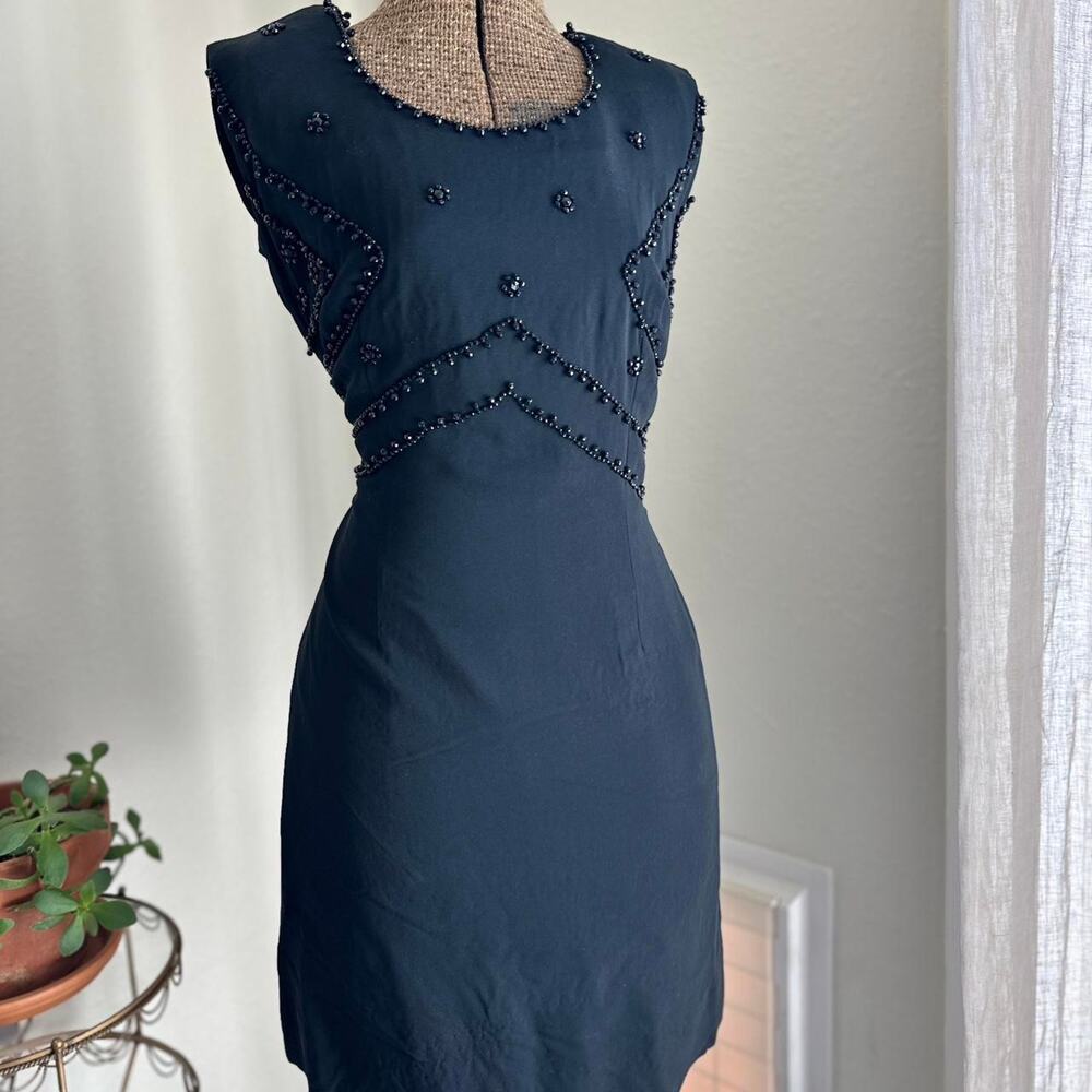 Women’s Size 8 Dress Black Beaded Sheath Dress Silk Blend